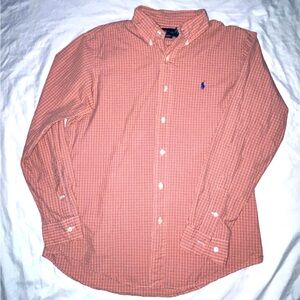 Ralph Lauren Mens Medium Polo Long Sleeve Button Down Check Orange Blue